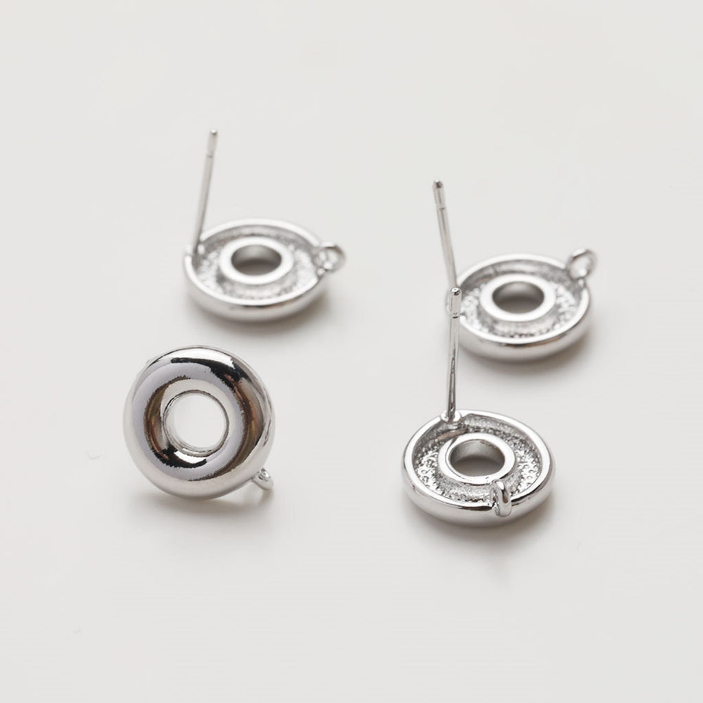 Round Geometry Earring Post, S925 Silver Pin, 14K Gold/Silver Plated, Nickel Free Earrings, Irregular Shape Ear Stud with Loop JG067-ZX246