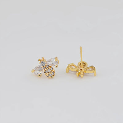 4pcs Cubic Pave Bee Earring Post, S925 Silver Pin Nickel Free Earrings, Bee Ear Stud, Hypoallergenic Earring Findings ZX037
