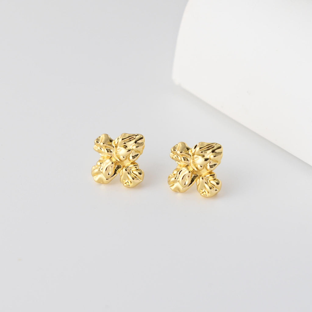 Pleated Flower Earrings Post With Loop, 18K Gold Plated, Nickel Free, S925 Silver Pin, Ear Stud Hypoallergenic Earring Findings D0447