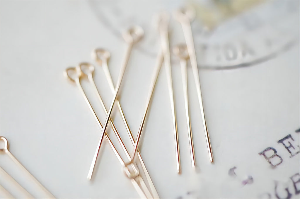14K Gold Filled Eye Pins- 10PCS 23/2527 Gauge Eye Head Pins, O Pins, Gold Filled Jewelry Making Supply B032
