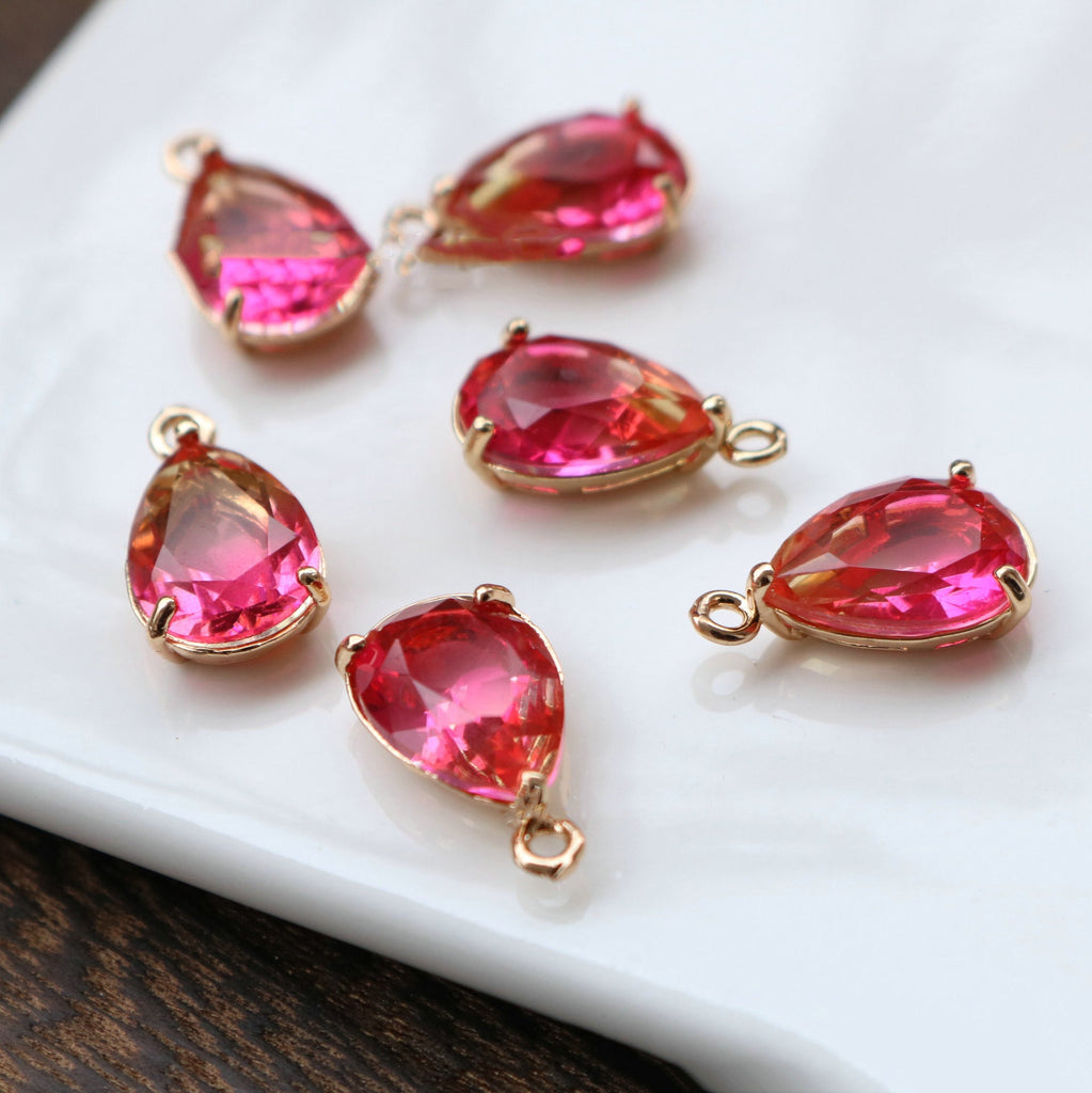 10pcs- Crystal Tiny Teardrop Charms, 14K Gold/Silver Plated Teardrop Pendant, 10*14mm, Jewelry Findings HL046-F122