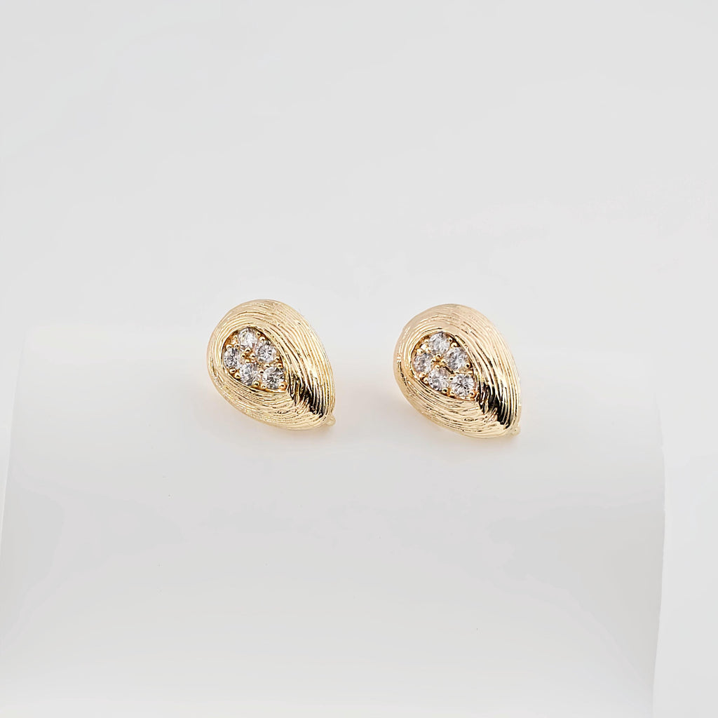 Gold Drop Shape Earring Post With Loop, Brushed Finish, CZ Pave, Nickel Free Earrings, Hypoallergenic Earring Findings ZX283
