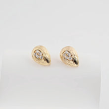 Load image into Gallery viewer, Gold Drop Shape Earring Post With Loop, Brushed Finish, CZ Pave, Nickel Free Earrings, Hypoallergenic Earring Findings ZX283
