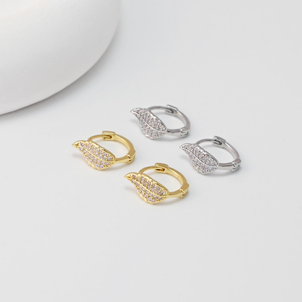 CZ Pave Leaf/Moon/Evil Eye Earring Hoop, Gold Plated Huggie Hoop Earring, DIY Earring  Findings, Handmade Earring Supplies D0537-D0560-D0542