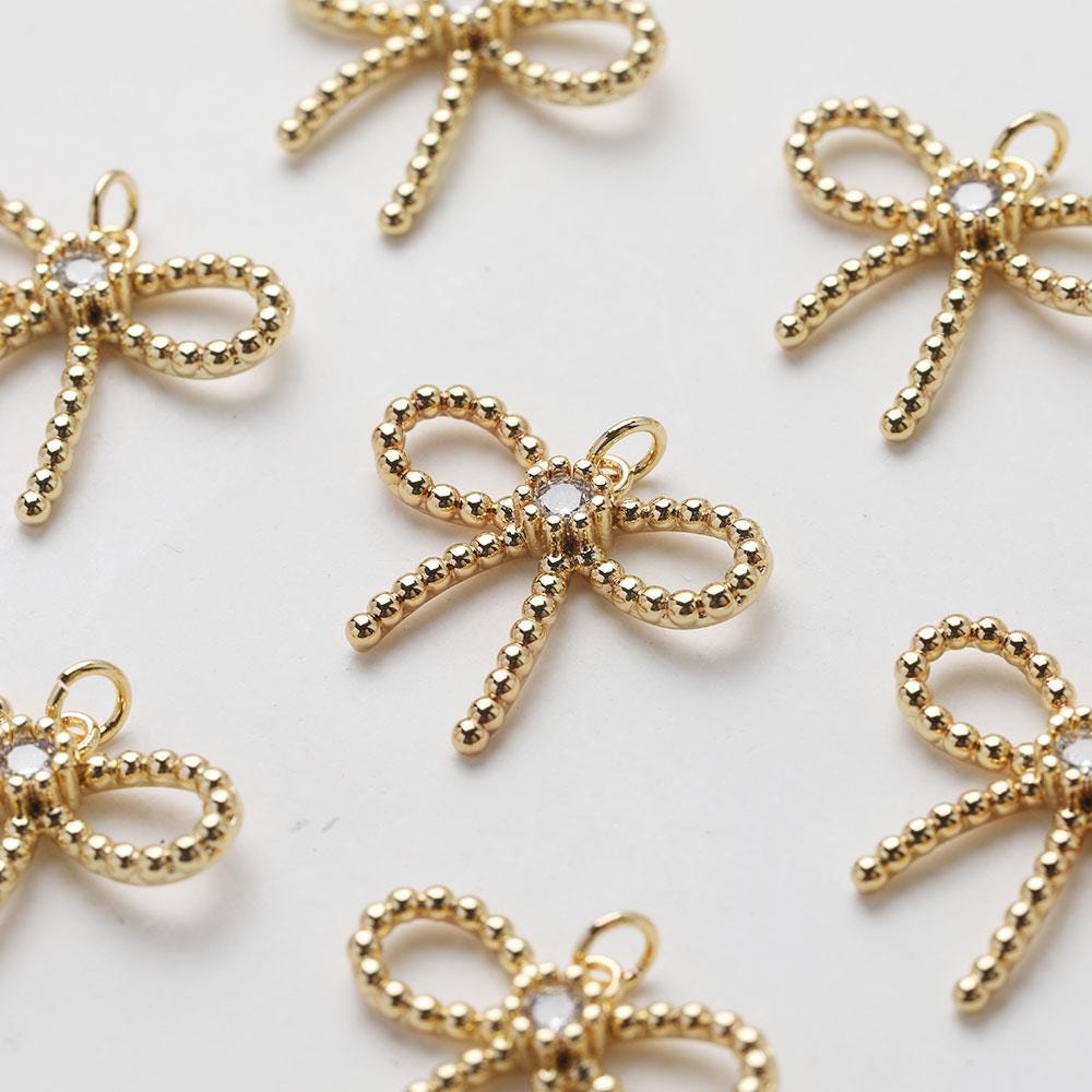 CZ Pave Bow Tie Connector, Cubic Pendant, Earring Connectors, Real Gold Plated Brass Earring Charms, Jewelry Findings GZ657