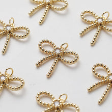 Load image into Gallery viewer, CZ Pave Bow Tie Connector, Cubic Pendant, Earring Connectors, Real Gold Plated Brass Earring Charms, Jewelry Findings GZ657