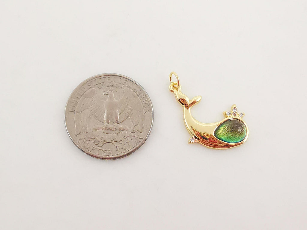 Crystal Whale Charms, 18K Gold Plated Gemstone Charms, Marine life Pendant, Necklace Making Charm, Jewelry Findings S20283