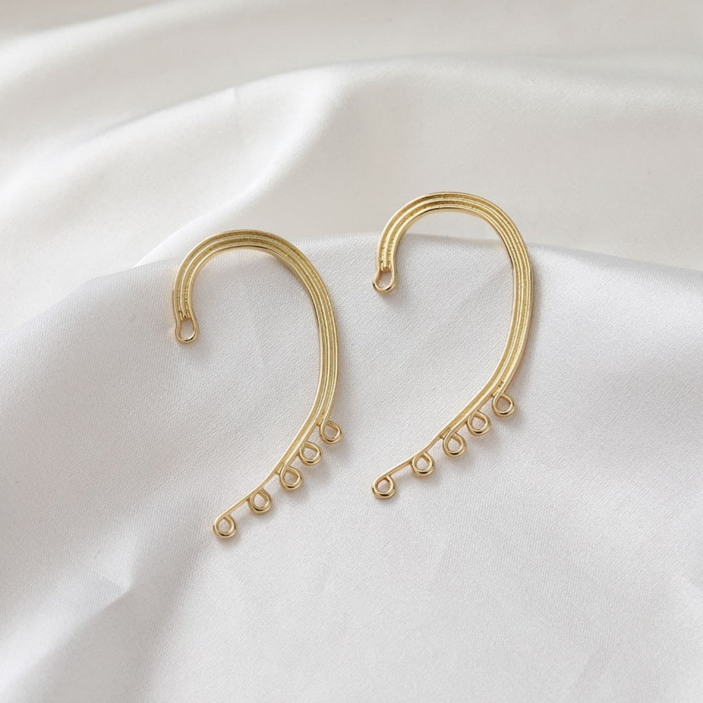Ear Clips No Piercing For Women, with 5 loops, 14K Gold/Silver, Ear Cuff Clip, Pierceless, Ear Wrap Findings BB125