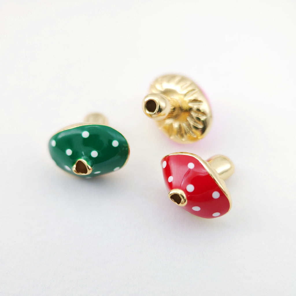 Enamel Mushroom Beads, Fruit Spacer Beads, Large Hole Gold Plated Beads, 18K Gold Plated,  Bracelet Necklace Making Jewelry Finding S1109