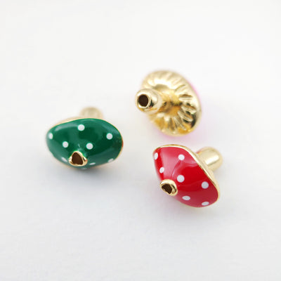 Enamel Mushroom Beads, Fruit Spacer Beads, Large Hole Gold Plated Beads, 18K Gold Plated,  Bracelet Necklace Making Jewelry Finding S1109