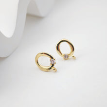 Load image into Gallery viewer, 2pcs 18K Gold Hammered Circle Post With Loop, S925 Silver Pin, Oval Stud Earring Nickel Free, Hypoallergenic Earring Findings D0233