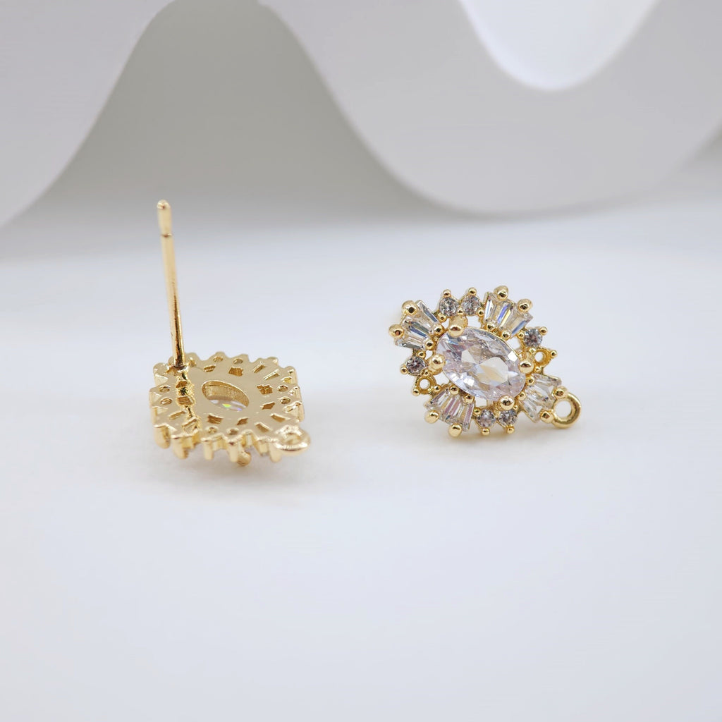 أقراط على شكل معين من الزركونيا المكعبة، أقراط على شكل زهرة ذهبية مع حلقة، مضادة للحساسية، قطع أقراط، لوازم صنع أقراط يدوية الصنع D0042