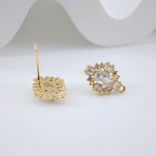 تحميل الصورة إلى عارض المعرض، أقراط على شكل معين من الزركونيا المكعبة، أقراط على شكل زهرة ذهبية مع حلقة، مضادة للحساسية، قطع أقراط، لوازم صنع أقراط يدوية الصنع D0042