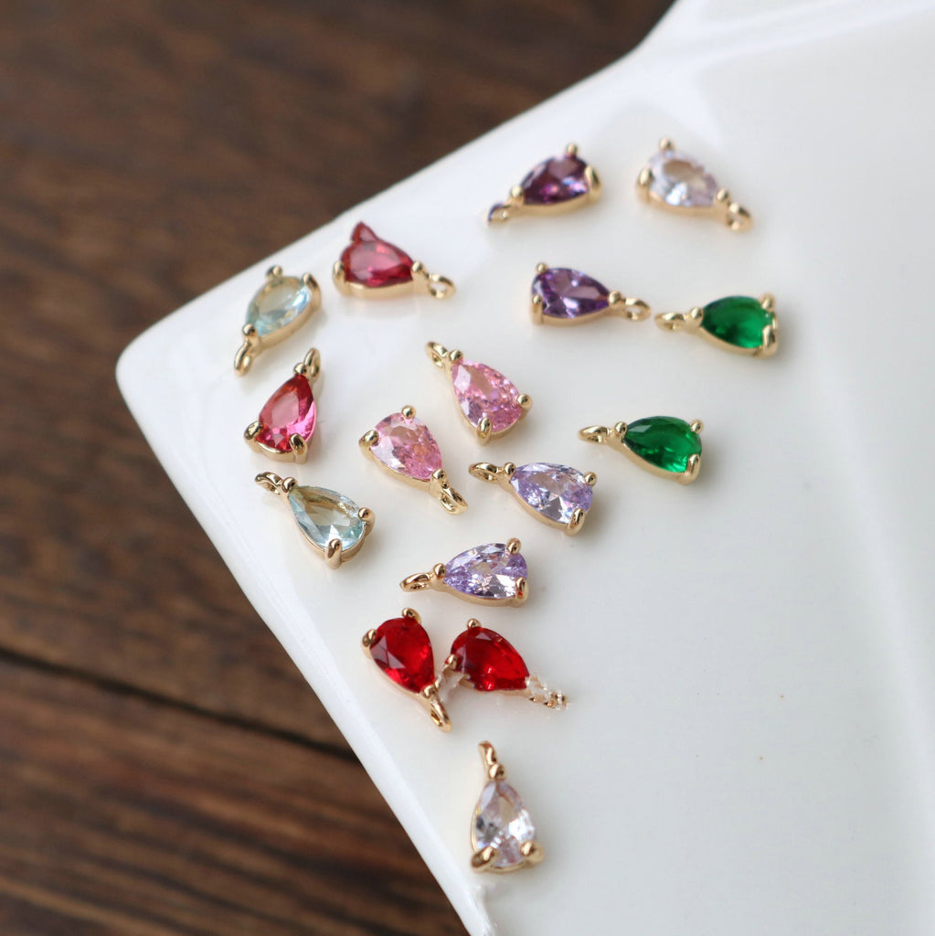 10 قطع - دلايات كريستال صغيرة على شكل دمعة، مطلية بالذهب عيار 14 قيراطًا، قطع مجوهرات HL123-F212