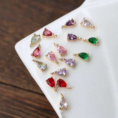 10pcs- Crystal Tiny Teardrop Charms, 14K Gold Plated Teardrop Pendant, Jewelry Findings HL123-F212