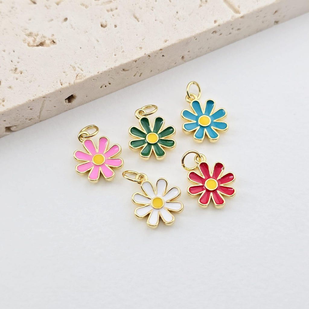 Petite Enamel Flower Charms, 18K Gold Plated Pendant,  Necklace Earring Charms, Jewelry Making Findings S1267