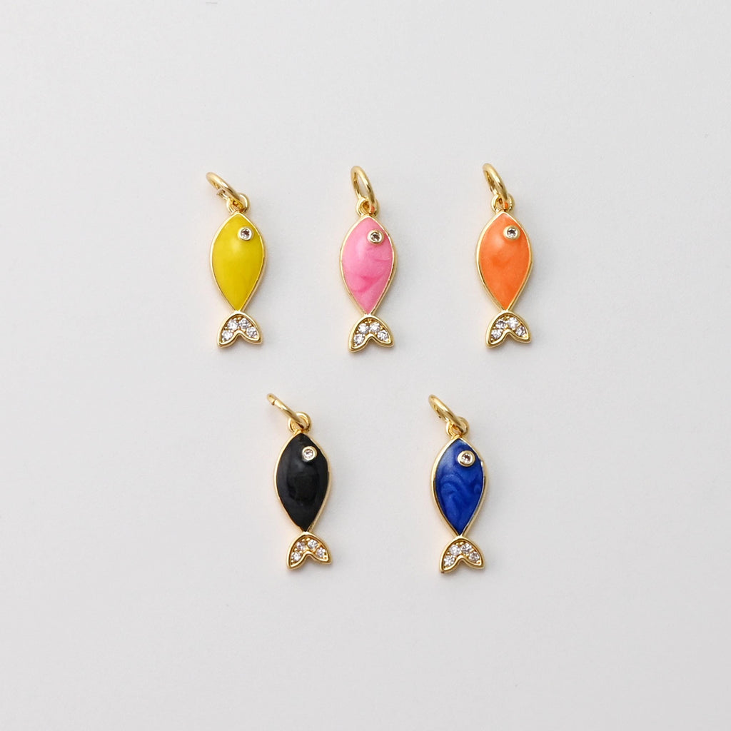 Colgante de pez, dijes de pez esmaltados, circonita pavé, dijes de animales chapados en oro de 18 quilates, para hacer pulseras y collares, accesorios de joyería S1445