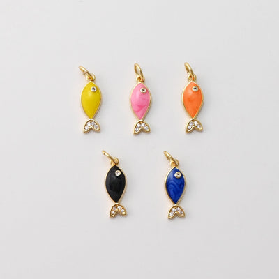 Colgante de pez, dijes de pez esmaltados, circonita pavé, dijes de animales chapados en oro de 18 quilates, para hacer pulseras y collares, accesorios de joyería S1445