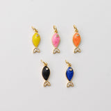 Fish Pendant, Enamel Fish Charms, Pave CZ, 18K Gold Plated Animal Charms, For Bracelet And Necklace Making, Jewelry Findings S1445