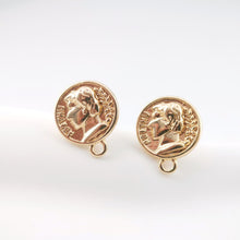 Load image into Gallery viewer, 10pcs 14K Gold Round Post With Loop, Lady Stud Earring Nickel Free, 14.5mm, Hypoallergenic Earring Findings ZX118