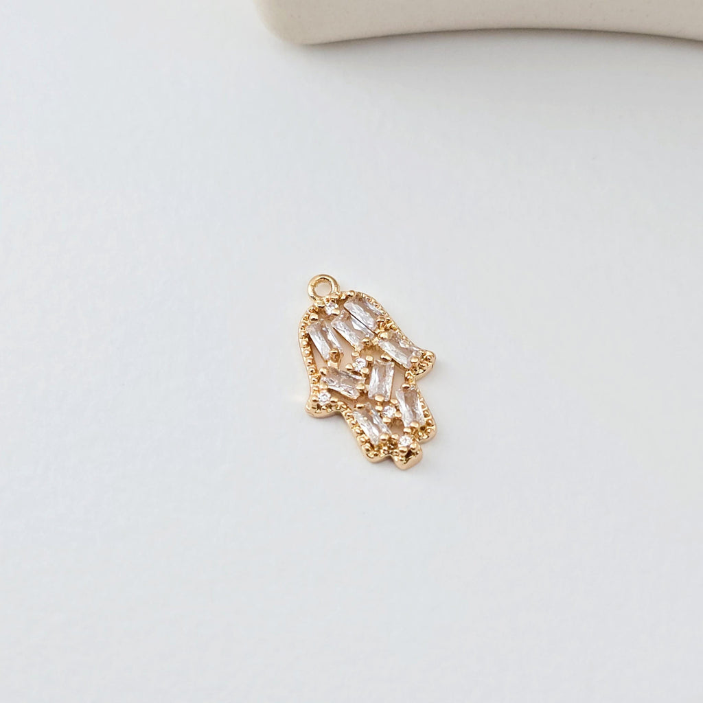 Hamsa Hand Charms, 18K Gold plated Cubic Zirconia Pave Pendant, Jewelry making supplies for Necklace and Bracelet D0293