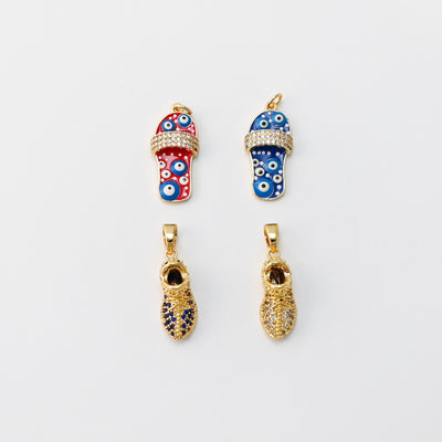 Shoes Charms, Clear/Blue Cubic Sneaker Pendant, Slipper Charms, 18K Gold Plated, Necklace Earring Making Charms, Jewelry Findings