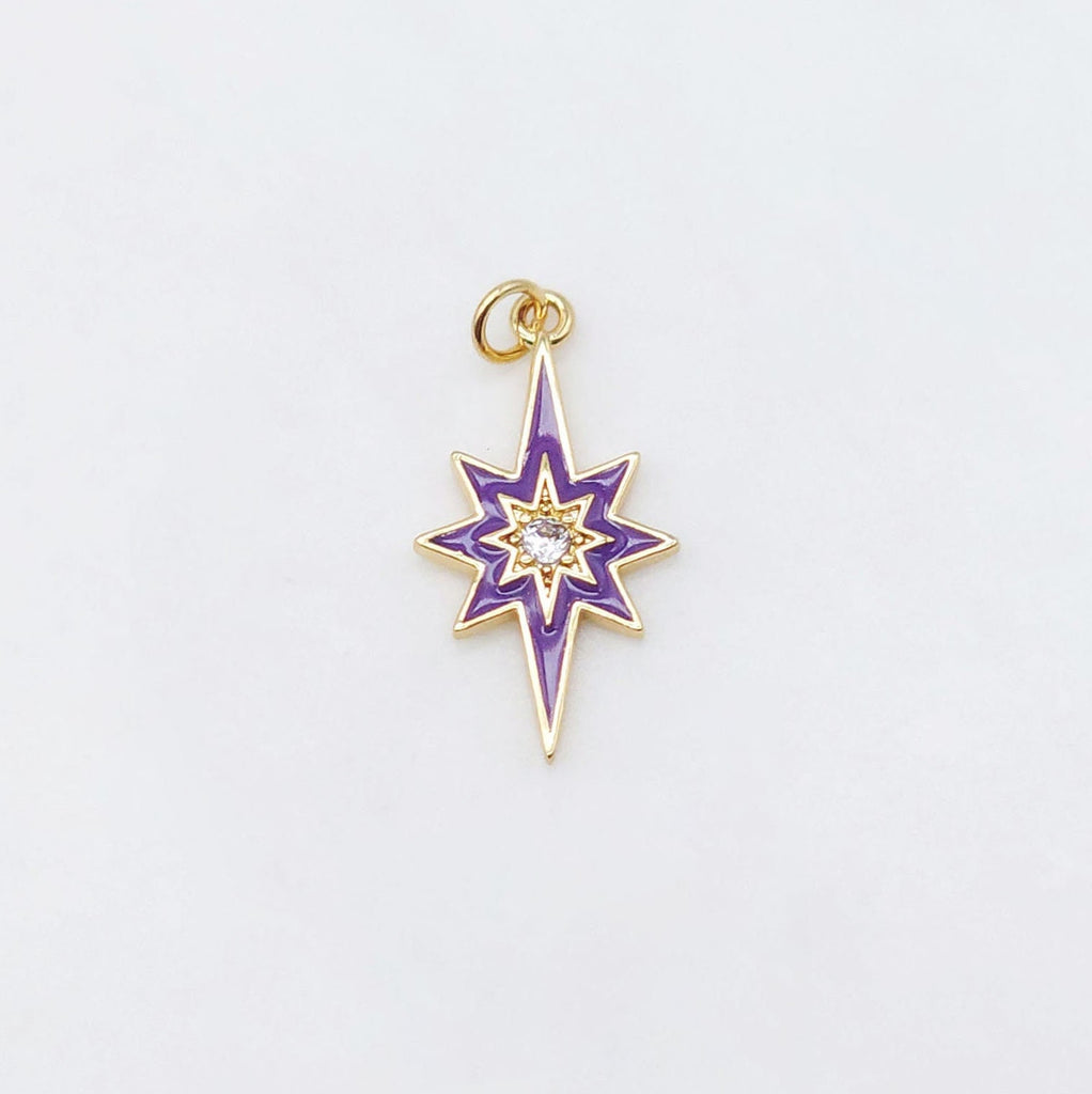 Multicolor Enamel Star Charm, 18K Gold Plated Star Pendant, 21mm, Necklace Bracelet Making Pendant S20495