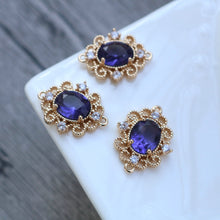 Load image into Gallery viewer, 10pcs Flower Oval Charm, Cubic Zircon Crystal Flower Pendant, Real Gold Plated Brass Earring Charms, Jewelry Findings HL079-F119