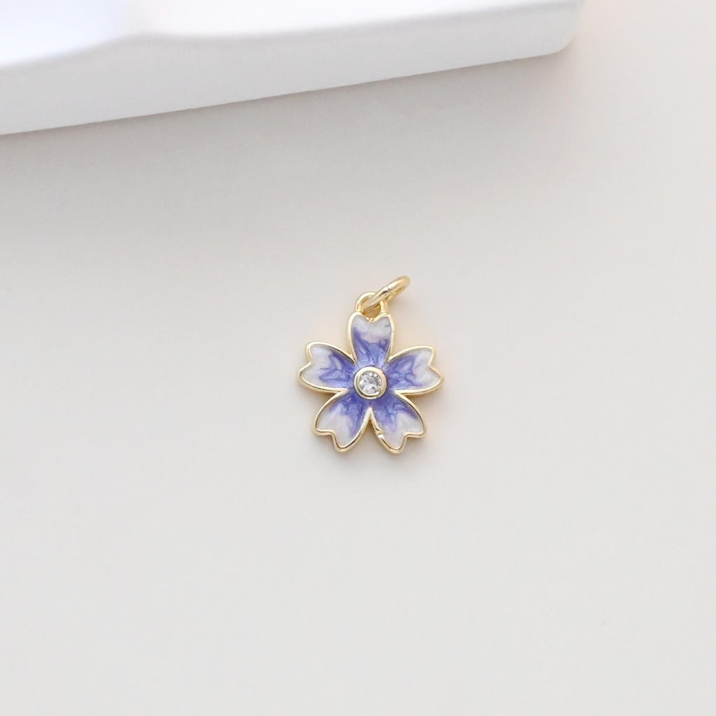 Dijes de flores esmaltadas pequeñas, colgante chapado en oro de 18 quilates, dijes para collares y pendientes, accesorios para bisutería S1319