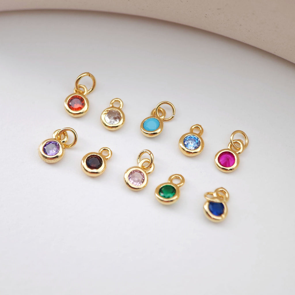 Mini Round Charm, Cubic Pendant, Real Gold Plated Brass Earring Charms, Jewelry Findings S1165