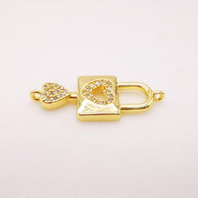 Load image into Gallery viewer, Dainty Gold Lock Connectors, Safty Pin Pendant, 18K Gold Plated Bracelet Making Connectors, CZ Pave Charms, Jewelry Findings S961