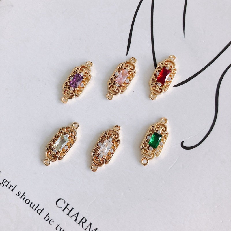 10pcs CZ Pave Boho Connector, Cubic Zircon Crystal Pendant, Bracelet Necklace Pendant, 14K Real Gold Plated, Jewelry Findings MY056-F136