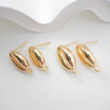 Load image into Gallery viewer, Gold Seashells Earring Post With Loop, S925 Silver Ear Pin Nickel Free Earrings, Hypoallergenic Earring Findings Z071