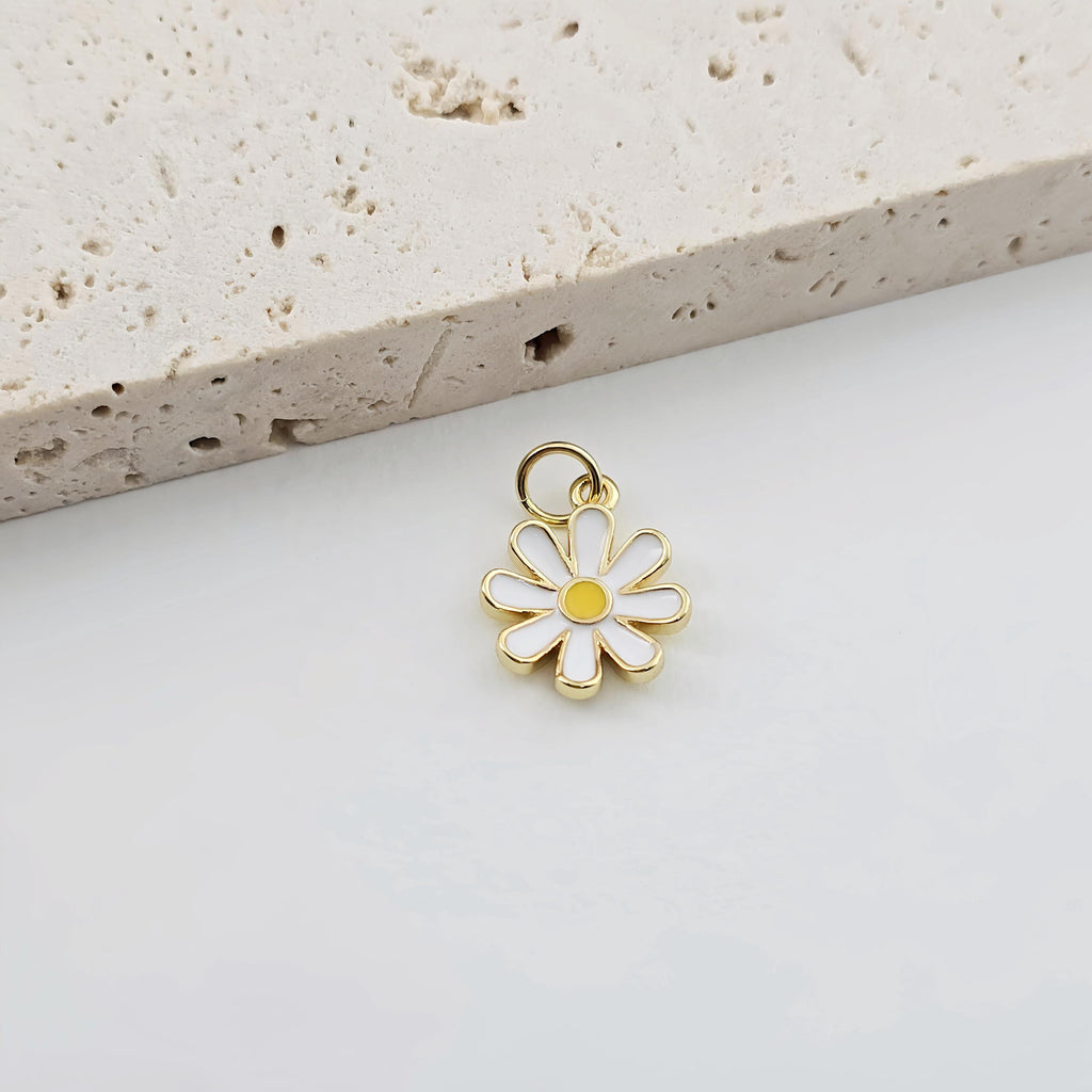 Petite Enamel Flower Charms, 18K Gold Plated Pendant,  Necklace Earring Charms, Jewelry Making Findings S1267
