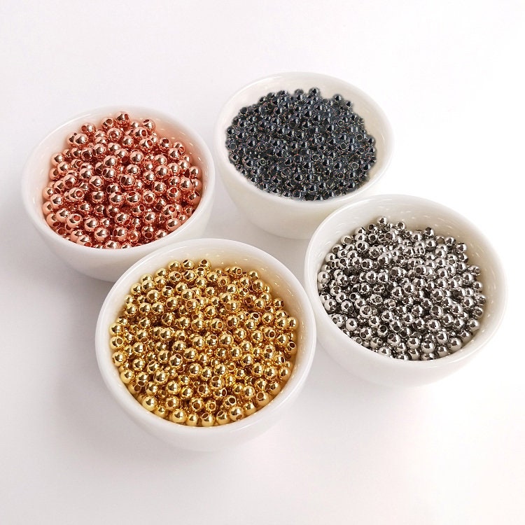 Gold/Rose Gold/White Gold/Black Plated Beads, Gold Spacer Beads, 14k gold round beads,3mm/4mm/5mm/6mm, Spacer Beads For Jewelry making
