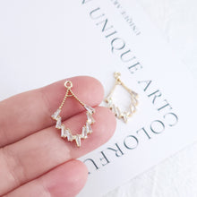 Load image into Gallery viewer, CZ Pave Fan Shape Charm, Cubic Zircon Crystal Fan Pendant, CZ Earring Charms,  Gold Plated Brass Earring Charms, Jewelry Findings HL058-F035