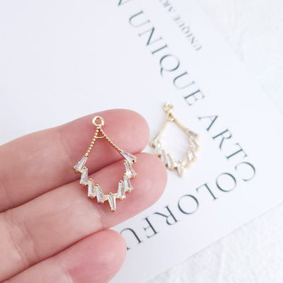 CZ Pave Fan Shape Charm, Cubic Zircon Crystal Fan Pendant, CZ Earring Charms,  Gold Plated Brass Earring Charms, Jewelry Findings HL058-F035