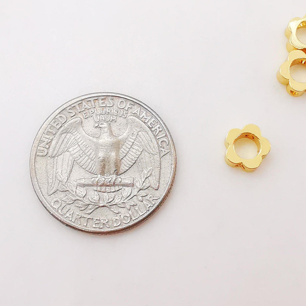 20PCS- Flower Spacer Beads, 18K Gold Plated , Dainty Bracelet Necklace Making Beads, Jewelry Finding S277