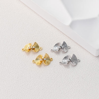 Dije de circonita cúbica en forma de abanico, conector en forma de abanico, chapado en oro de 18 quilates, para collares y pendientes, accesorios de joyería D0496