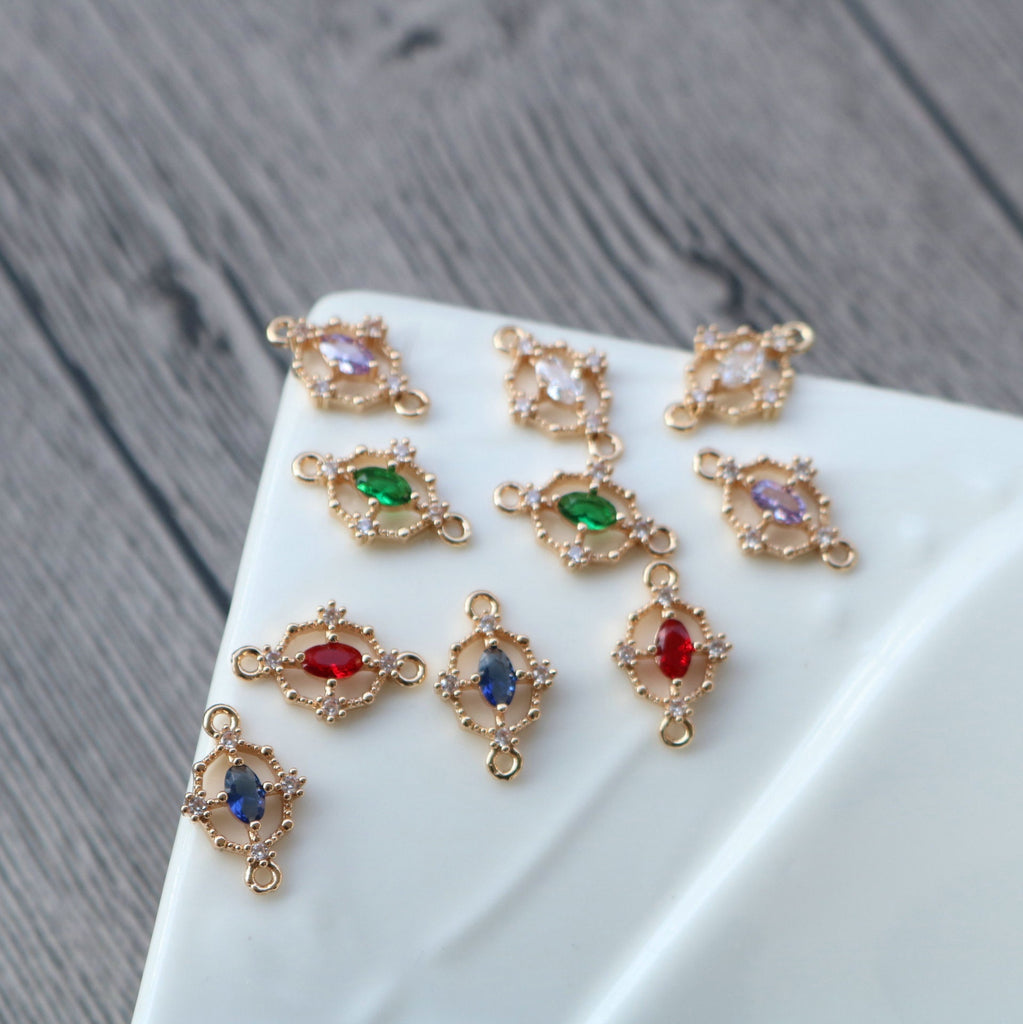 Tiny Oval Cross Crystal Connector, Glass Charm, 14K Gold Plated, Jewelry Making Findings HL062-F238