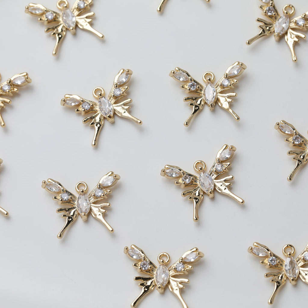 Butterfly Charm, Gold Plated Pave Pendant, Pave CZ, Silver Butterfly, Necklace Jewelry Finding GZ520