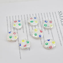 Load image into Gallery viewer, Natural Freshwater Pearl Beads, Enamel Evil Eye Baroque Pearl Charm, 18K Gold Plated, 17mm, Bracelet Necklace Making Jewelry Finding S20597