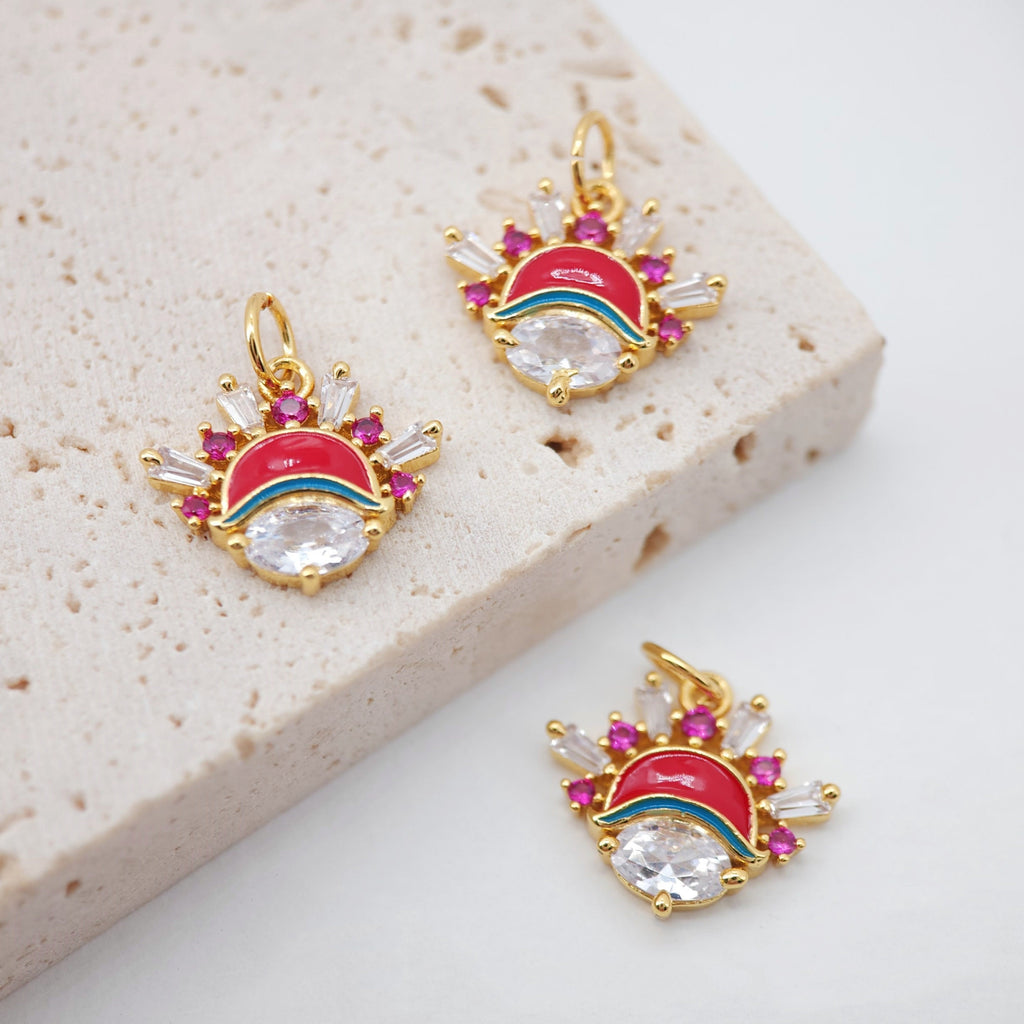 Bride Charms, Enamel Clowns Charm, 18K Gold Plated Cubic Pave Charms, Necklace charms, Jewelry Findings