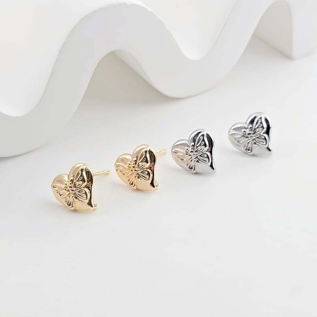 Butterfly Ear Post, Heart Shape Post, S925 Silver Ear Pin, Nickel Free, Ear Studs, 18K Gold Plated Stud Earring Finding ZX268