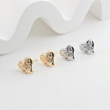 Load image into Gallery viewer, Butterfly Ear Post, Heart Shape Post, S925 Silver Ear Pin, Nickel Free, Ear Studs, 18K Gold Plated Stud Earring Finding ZX268