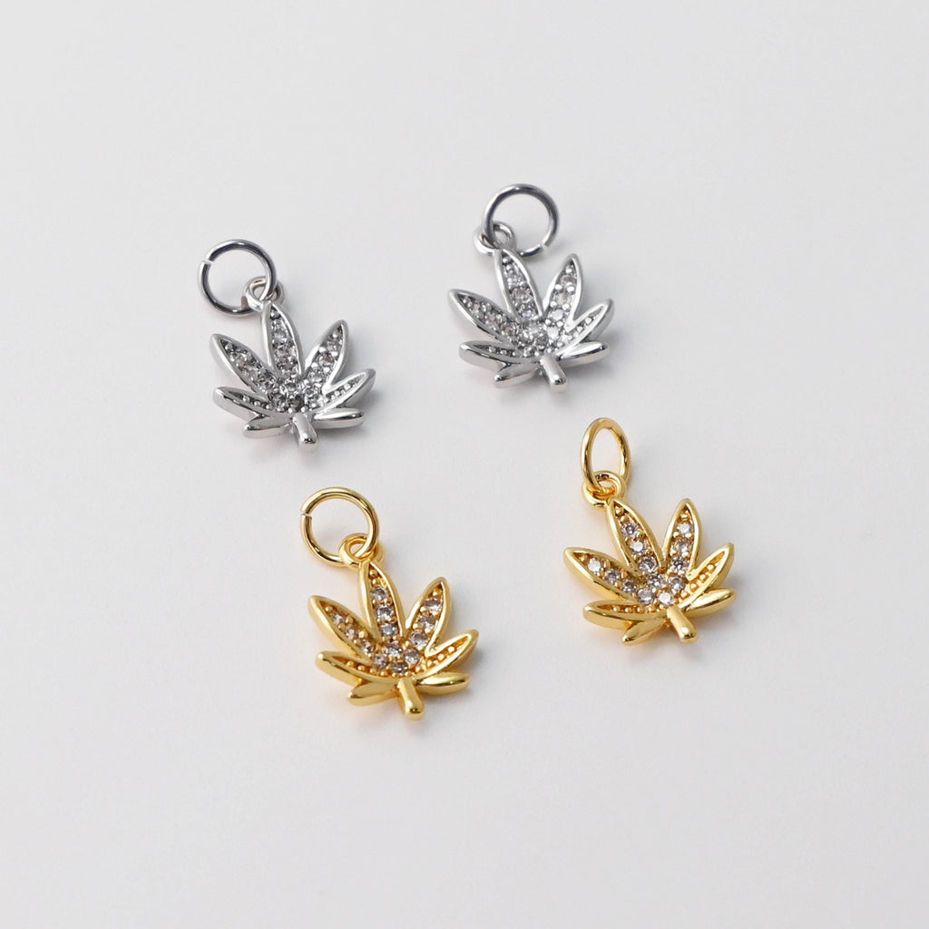 2PCS 10x11mm Cubic Maple Leaf Charms, 18K Gold Maple Leaf Pendants, Micro pave charms for Necklace Bracelet Earring, Jewelry Findings S728