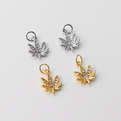 2PCS 10x11mm Cubic Maple Leaf Charms, 18K Gold Maple Leaf Pendants, Micro pave charms for Necklace Bracelet Earring, Jewelry Findings S728