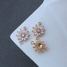 Load image into Gallery viewer, Sun Flower Charm, Cubic Zircon Crystal Flower Pendant, CZ Earring Charms,  Gold Plated Brass Earring Charms, Jewelry Findings HL014-F179