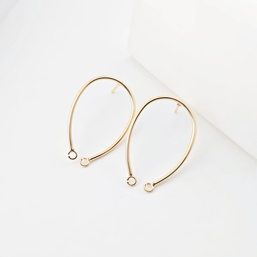 14K Gold U Shape Earring Post With 2 Loops, Arch Ear Studs, Nickel Free Earrings, Hypoallergenic Earring Findings ZX302