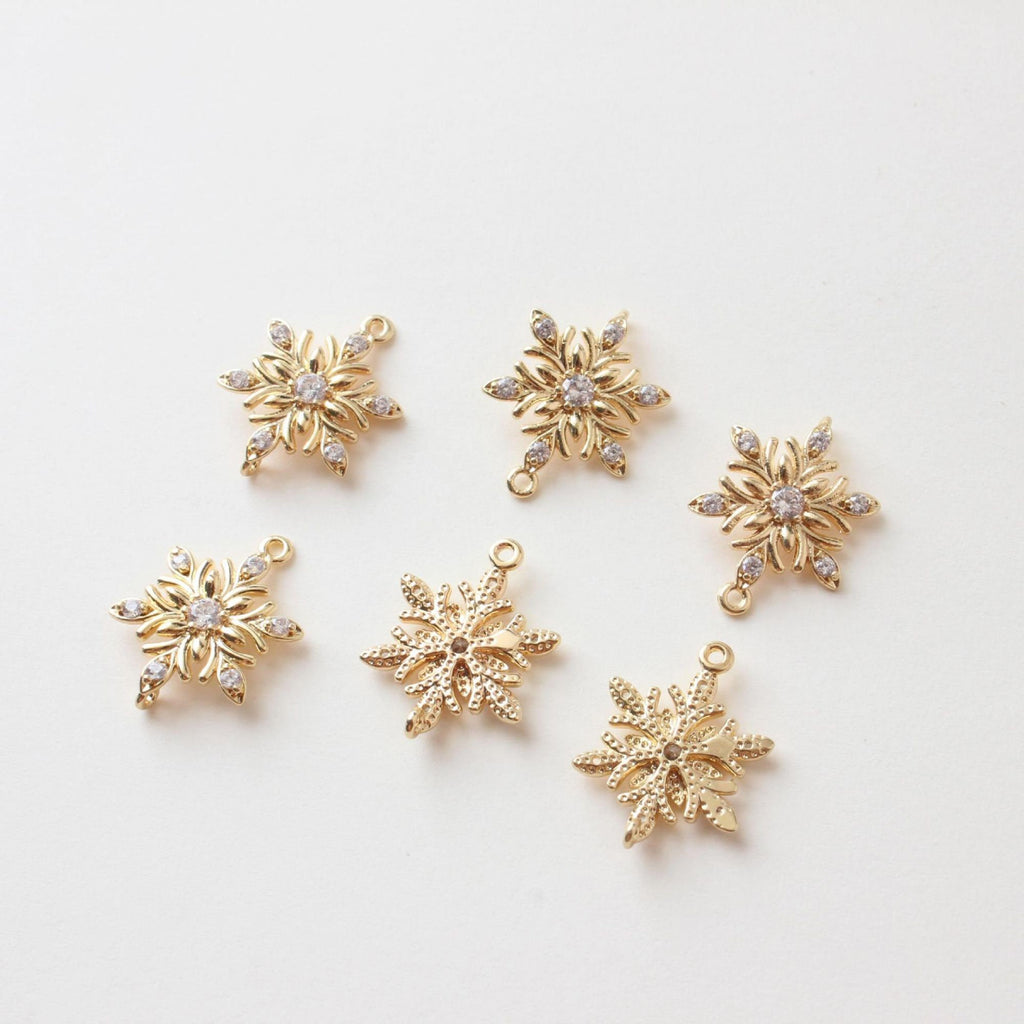 CZ Pave Moon⋆ Charm, Cubic Zircon Crystal Pendant, CZ Snowflake Charms,  Real Gold Plated Brass Earring Charms, Jewelry Findings BB037